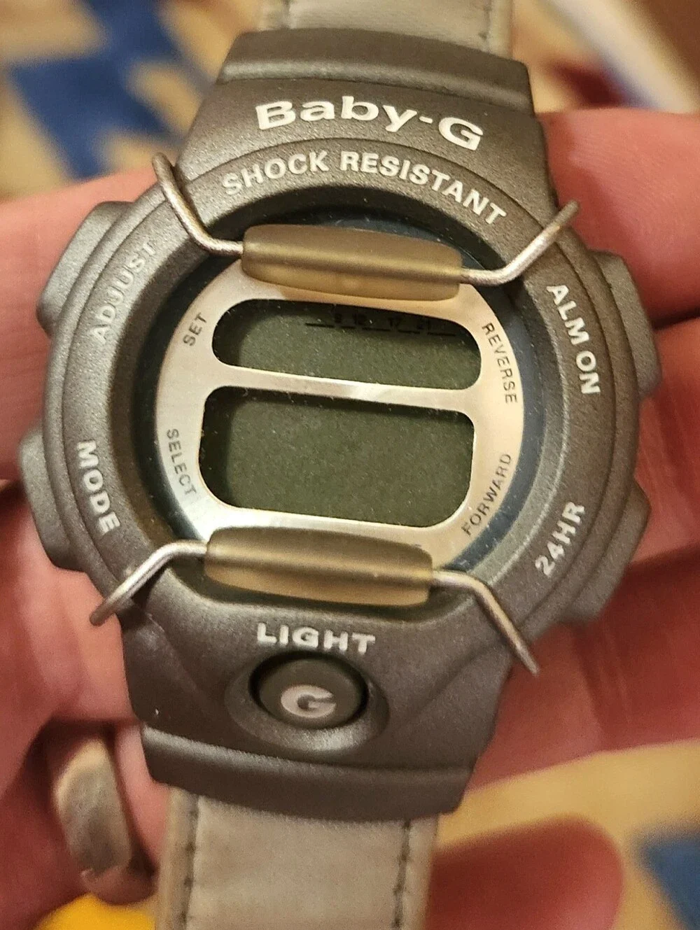 1997 CASIO BABY G Shock RESIST BG 350 Digital QUARTZ Watch Gray WIRE Face GUARD